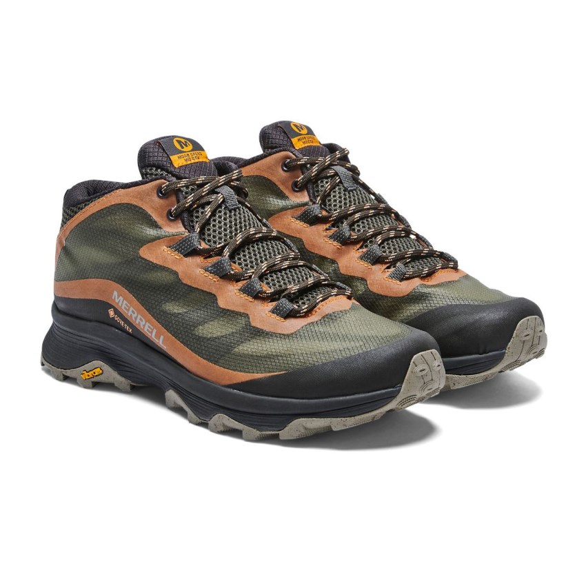 Chaussures Randonnée Merrell Moab Speed Mid GORE-TEX Vert Olive/Orange Homme | W.B.PJLS